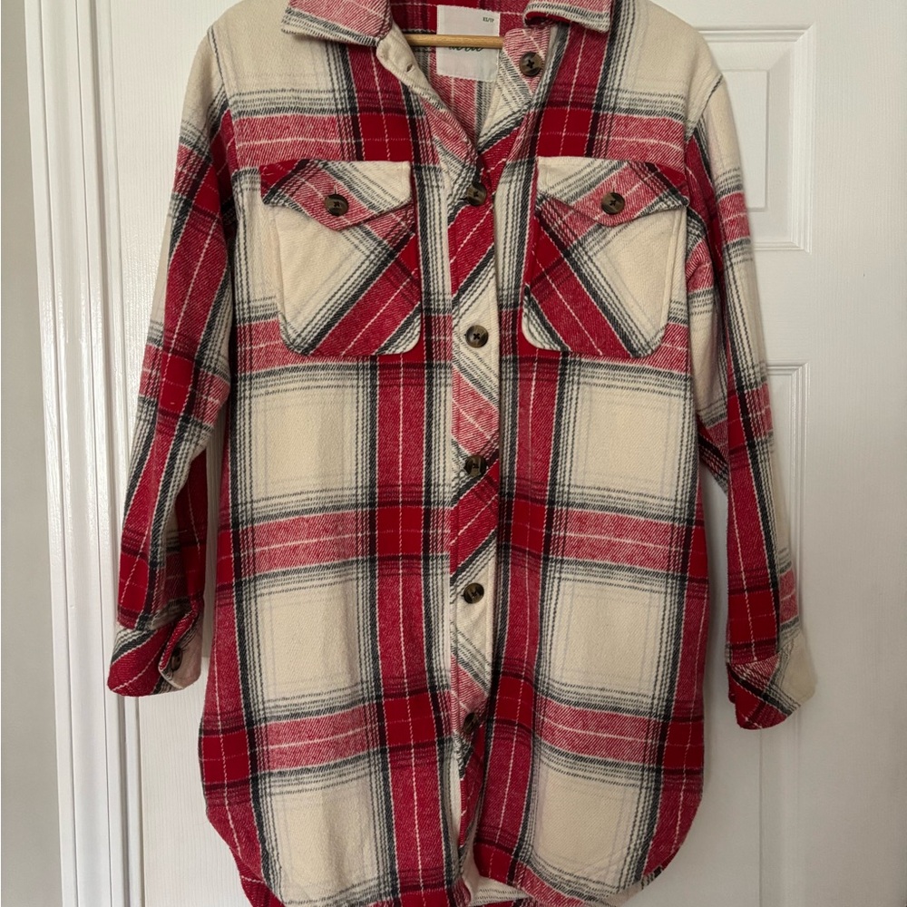 Aerie Red and Cream Plaid Shirt